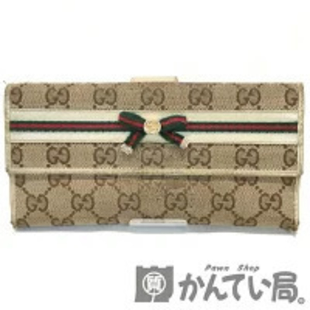 Gucci Leather Beige Bill Long Bi fold White Card Wallet Tan White